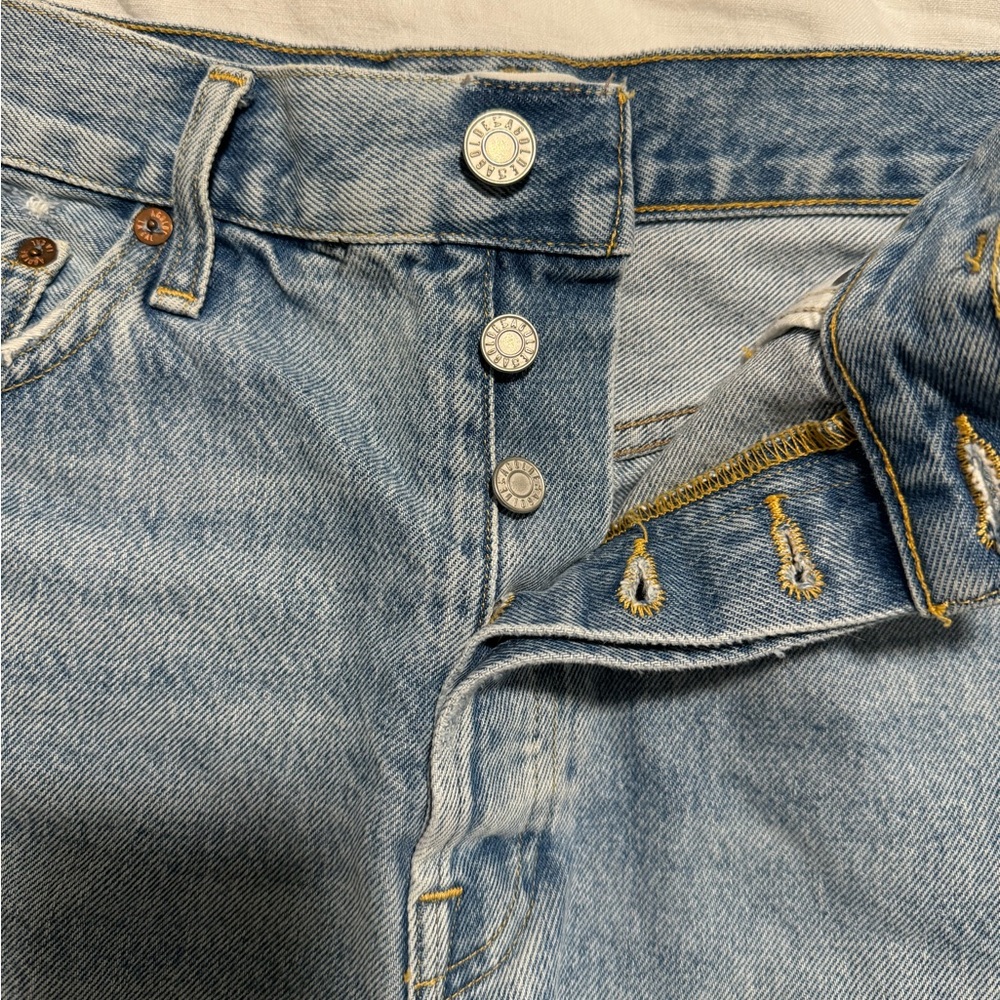 Agolde Light Blue Distressed High-Rise Denim Shorts - Picture 6 of 7